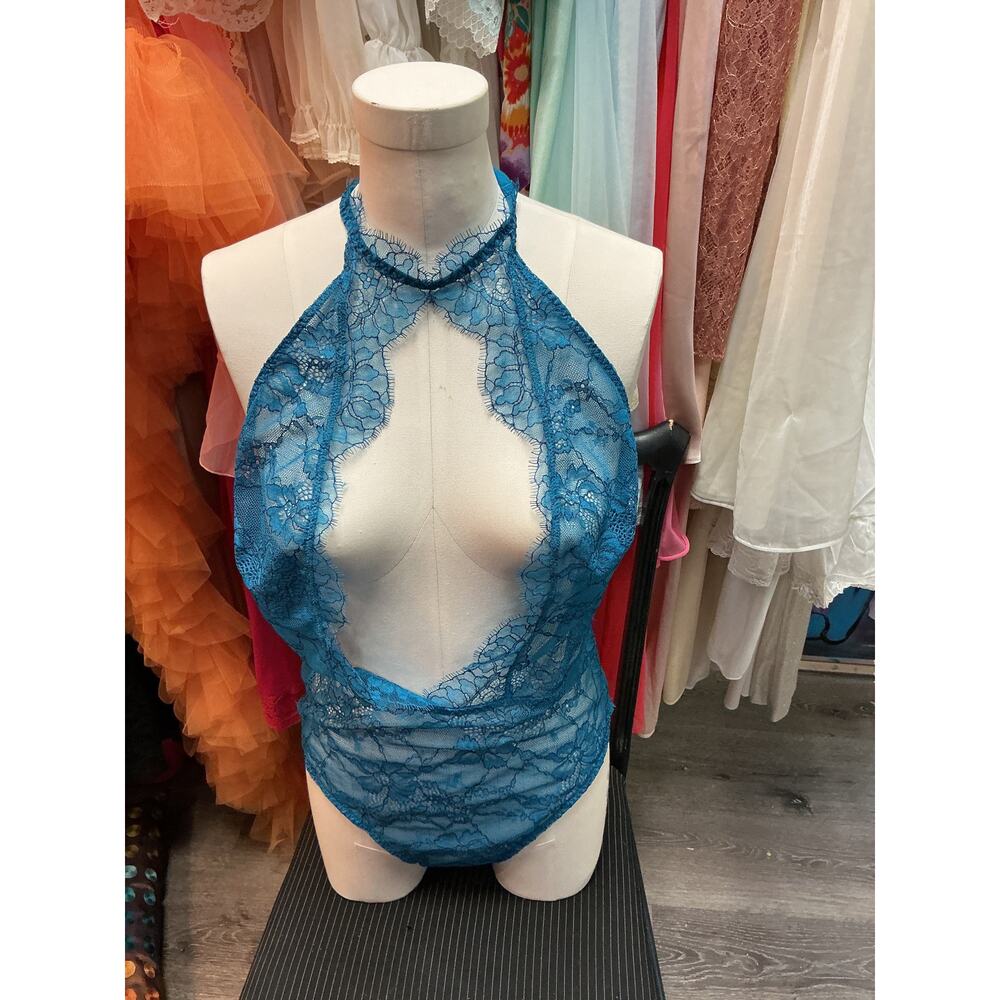 VICTORIA'S SECRET BLUE LACE HALTER TEDDY NWT